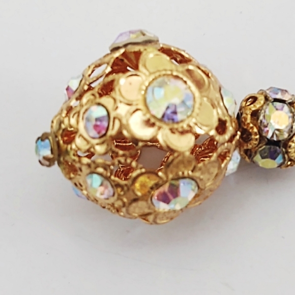 Stunning Vintage AB Crystal Gold Drop Earrings - Picture 4 of 5